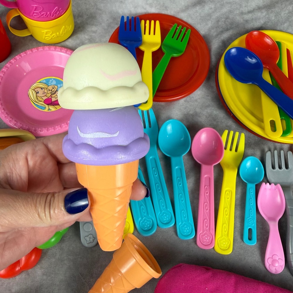 Play Food Kitchen Set Barbie Dishes Ice Cream Hot Dog Utensils Oven Mitt Mix Lot - Picture 8 of 9